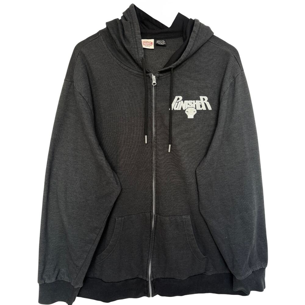 Marvel Punisher Hoodie Mens 2XL Black Camo Skull Graphic Zip Up Streetwear